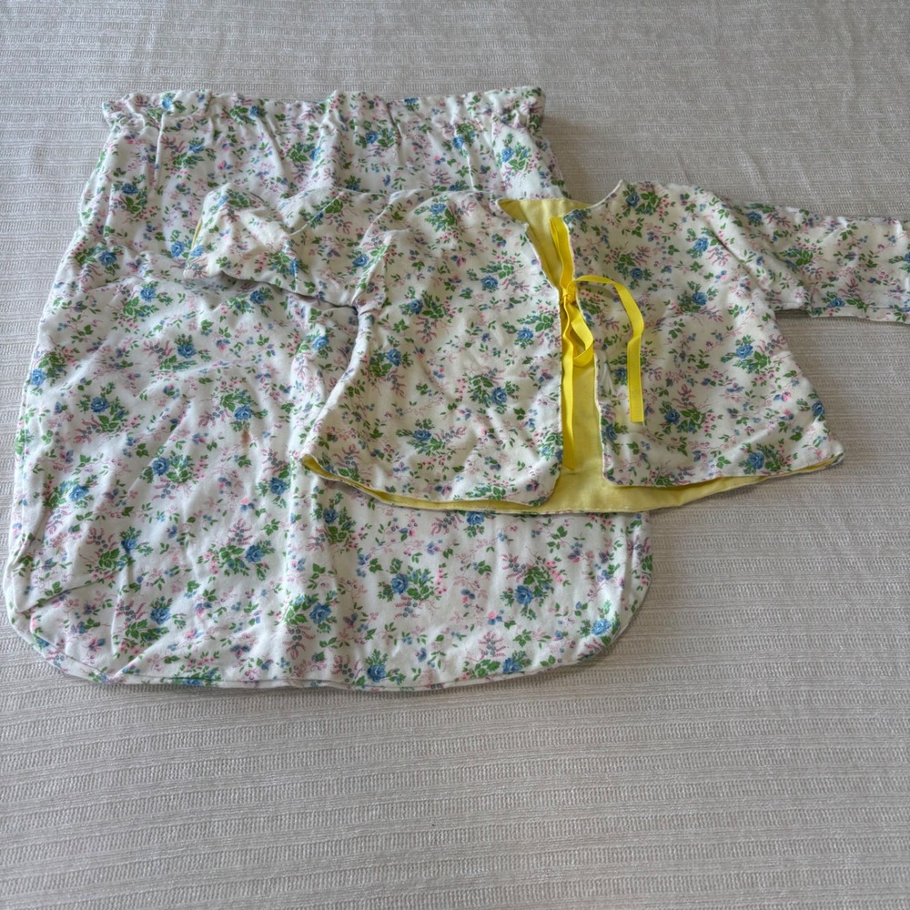 Vintage Handmade Infant Floral Sleep Sack and Wrap Top Set Blue Pink Yellow